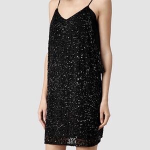 All Saints Elixir Black Sequin Slip Dress